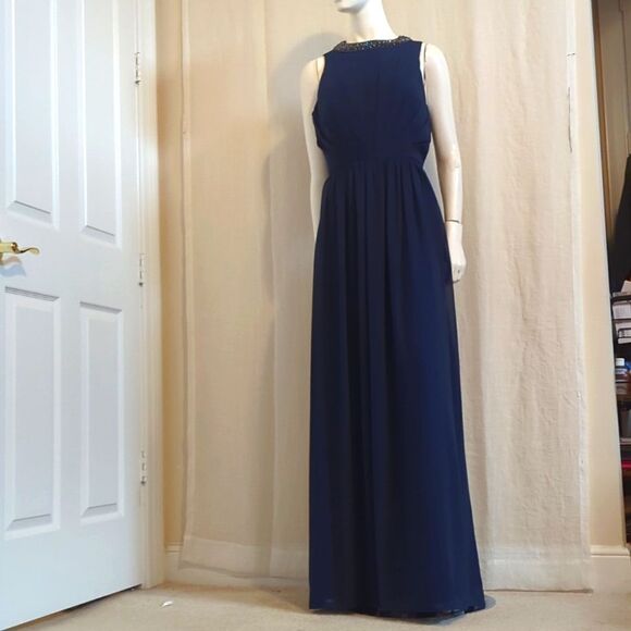 Mac Duggal Formal Gown Navy Chiffon Size 12 - Picture 4 of 13